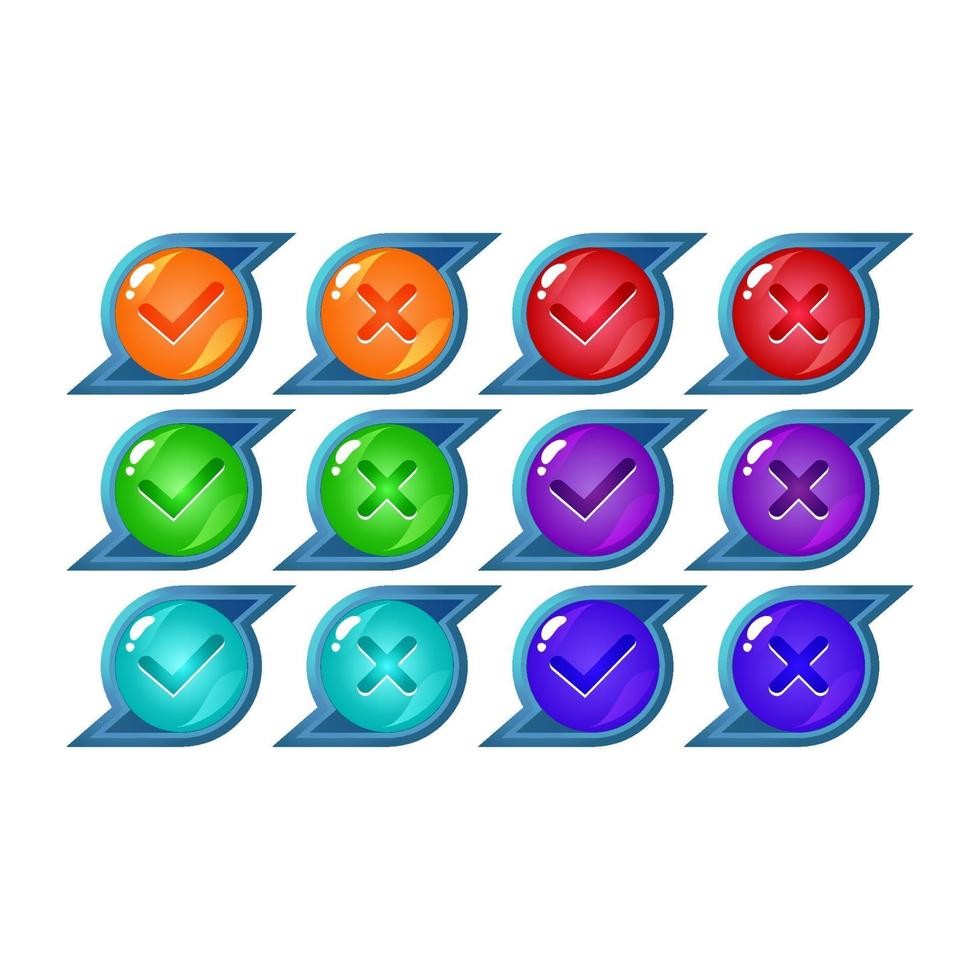 set of fantasy jelly game ui button yes and no check marks for gui asset elements vector illustration