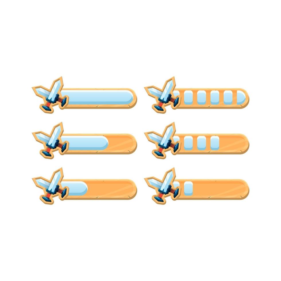 set of funny wooden game ui blade sword progress bar with 2 different style for gui asset elements vector