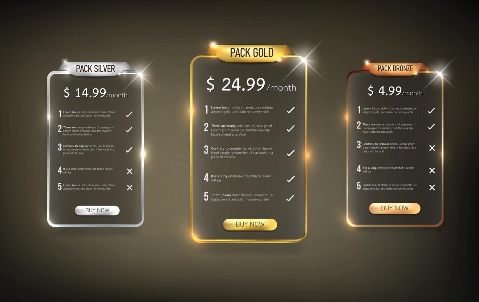 Web price table pack vector