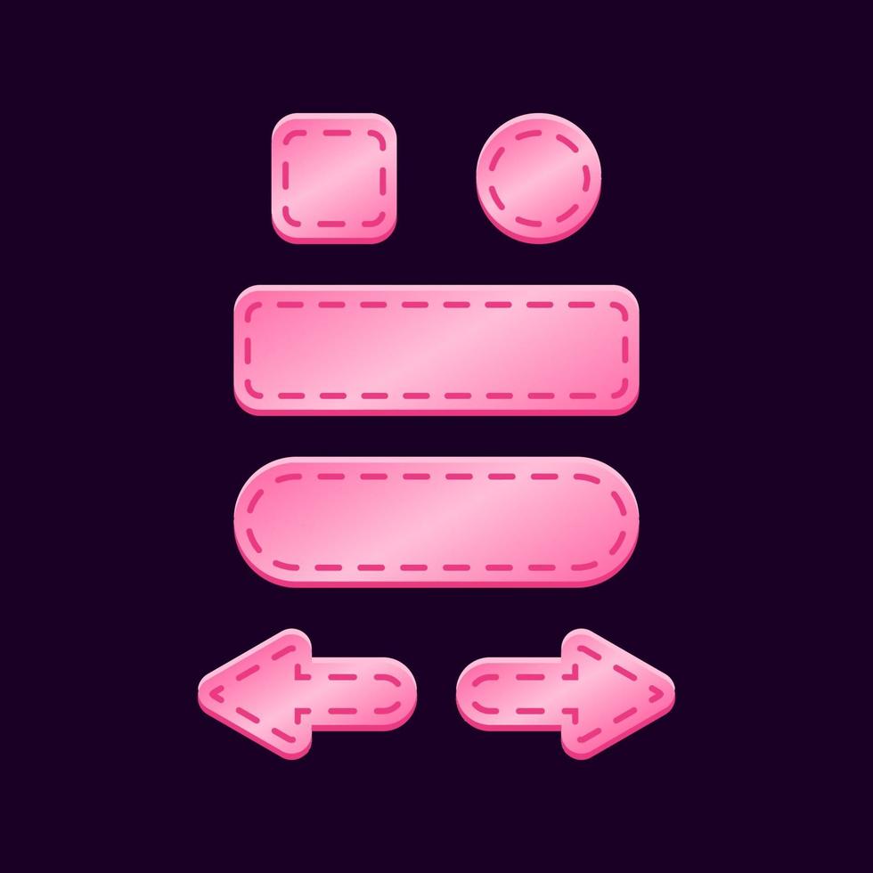 set of game ui glossy pink button kit for gui asset elements vector illustration