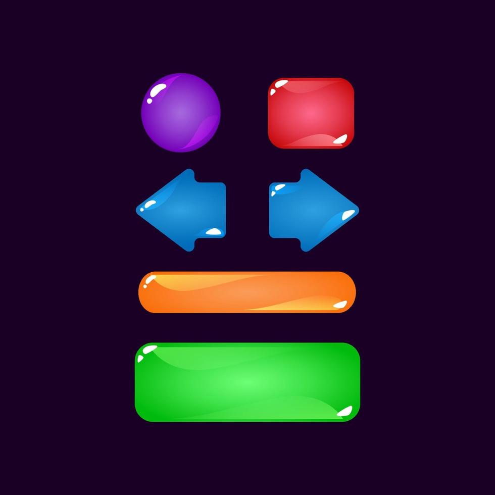 conjunto de juego de botones de gelatina simple colorido ui para elementos de activos de interfaz gráfica de usuario ilustración vectorial vector