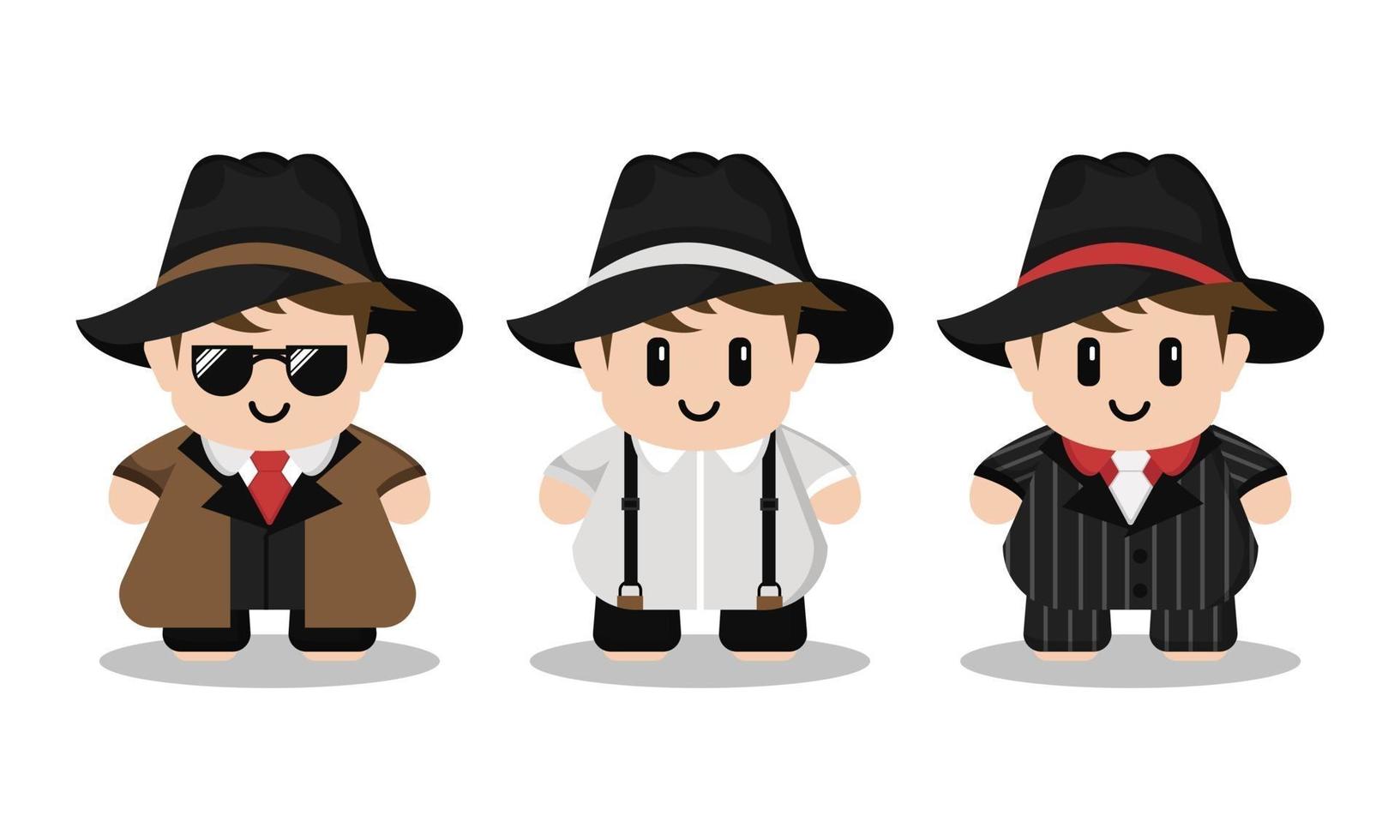 Cute Mafia Cartoon Character Set vector