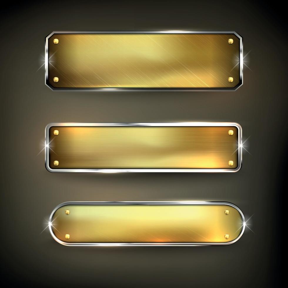 Golden iron web button set vector