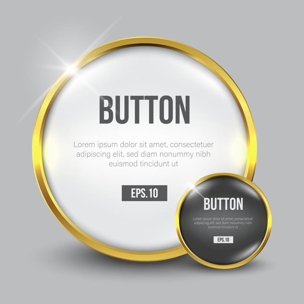 Circle glossy white, gold web button set vector