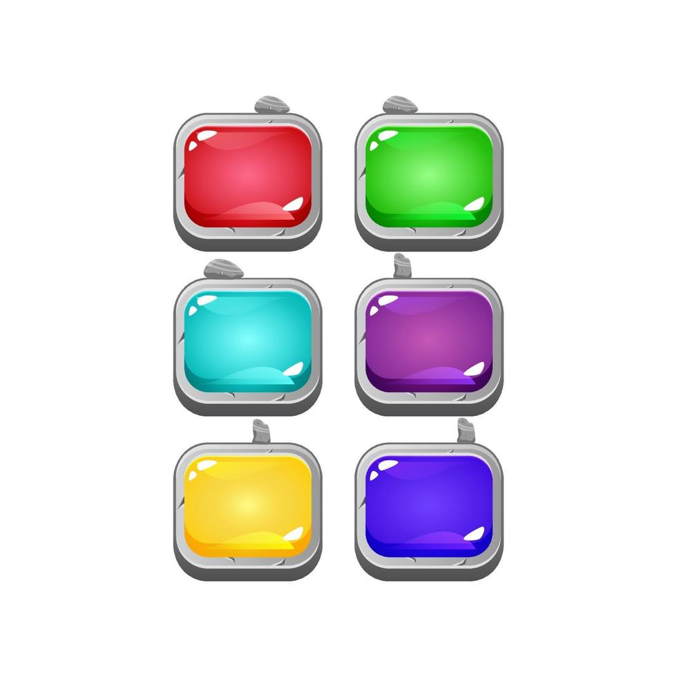 set of colorful jelly game ui with stone rock border for gui asset elements vector illustration