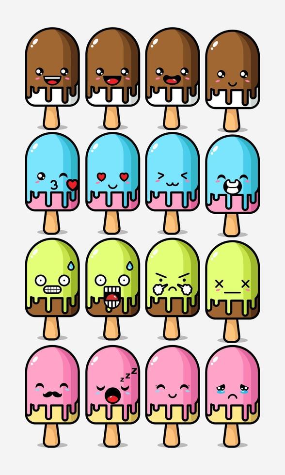 lindo conjunto de personajes de dibujos animados de helado vector