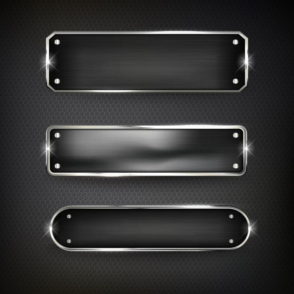 Black steel web buttons set vector