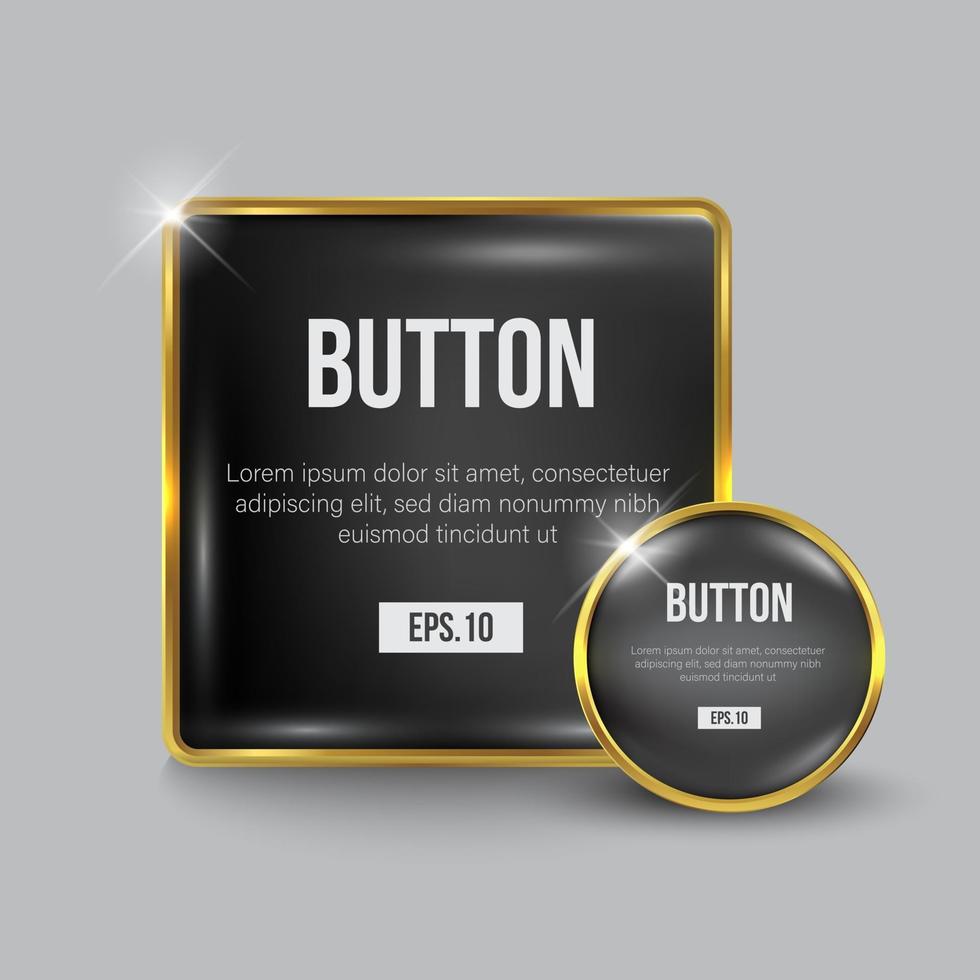 conjunto de botones web negro brillante y dorado vector