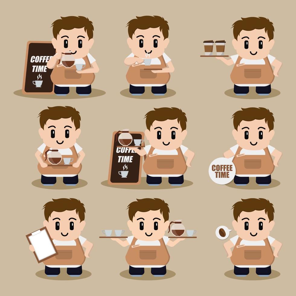 Cute  Barista Cartoon Character Set vector