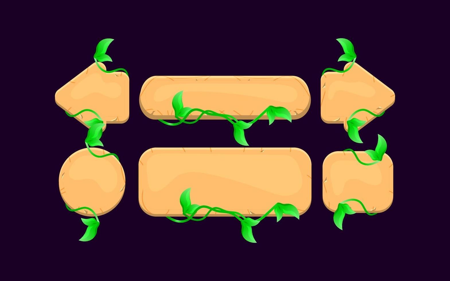 set of game ui wooden leaves nature button kit for gui asset elements vector illustration