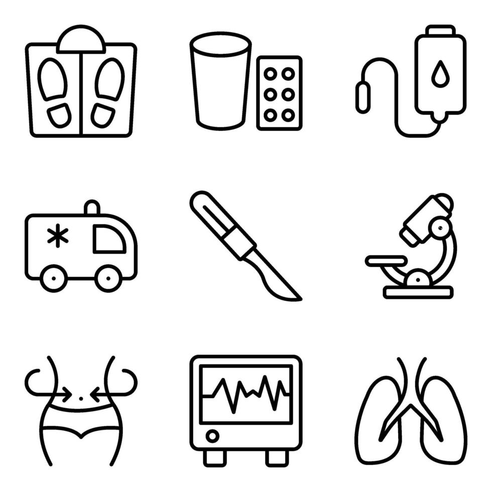 Pack of Medical Tools Linear Icons vector