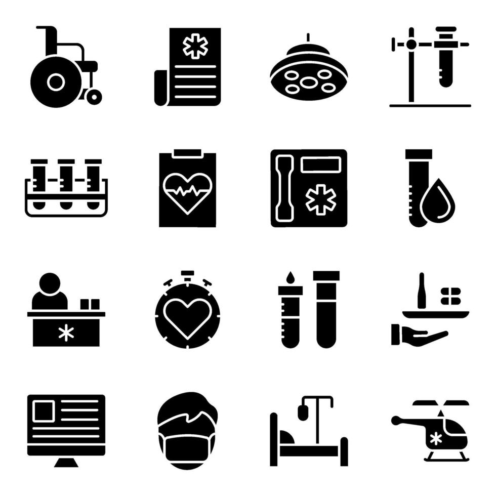 paquete de iconos sólidos médicos y comerciales vector