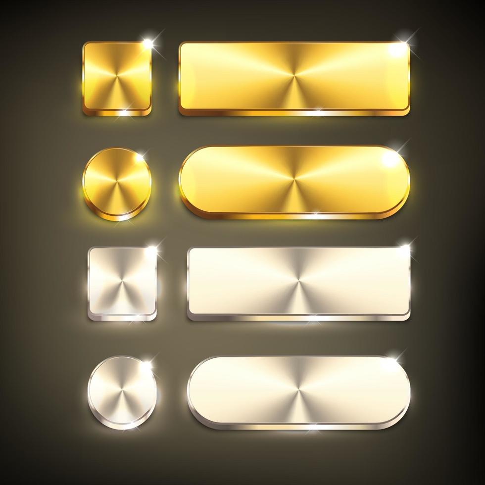 conjunto de botones blanco brillante y dorado vector