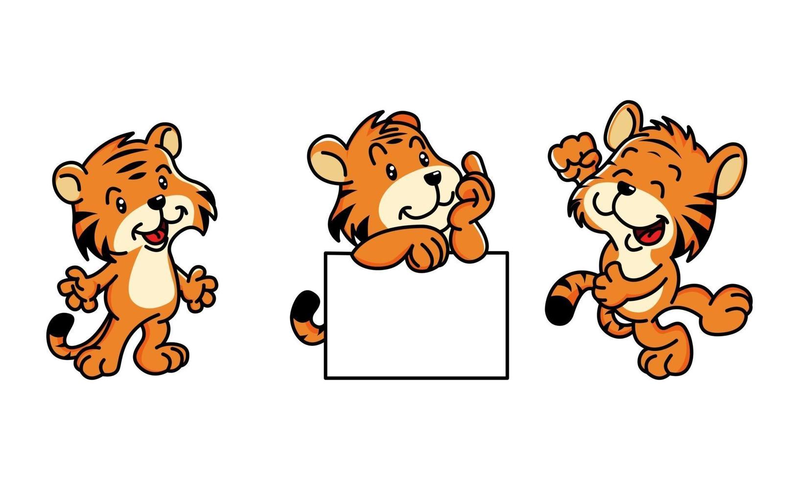 lindo conjunto de personajes de dibujos animados de tigre vector