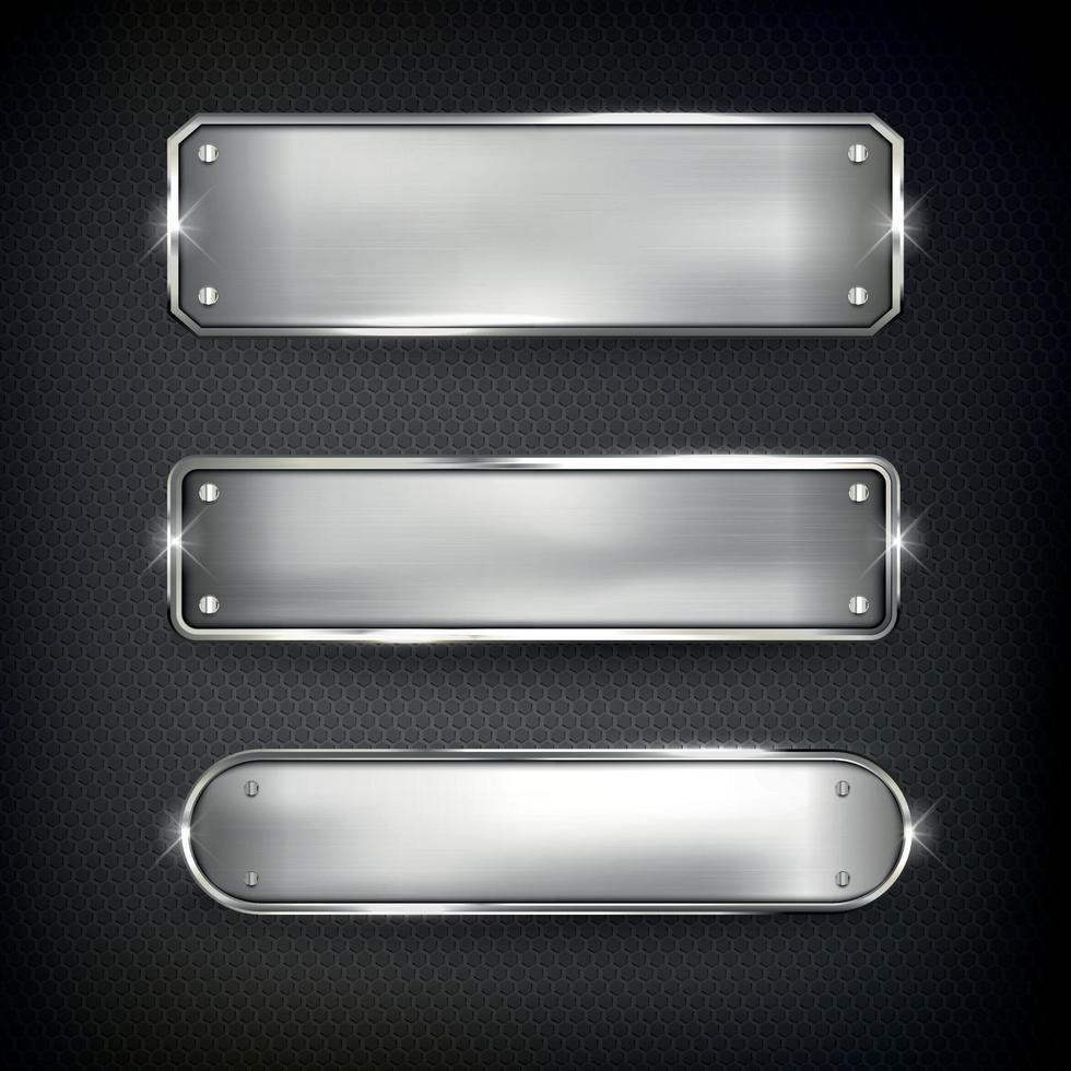 Steel web Buttons set on black background vector