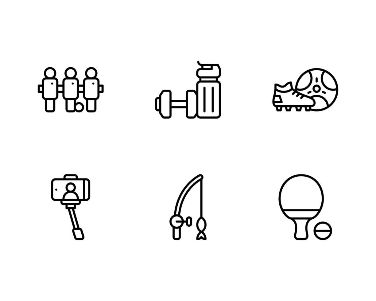Hobby and Free Time Icon Set With Mini Football, Gymnastic, Soccer, Vlogging, Fishing and Table Tennis Icon vector
