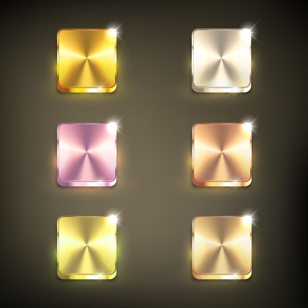 conjunto de botones de metal de colores brillantes vector