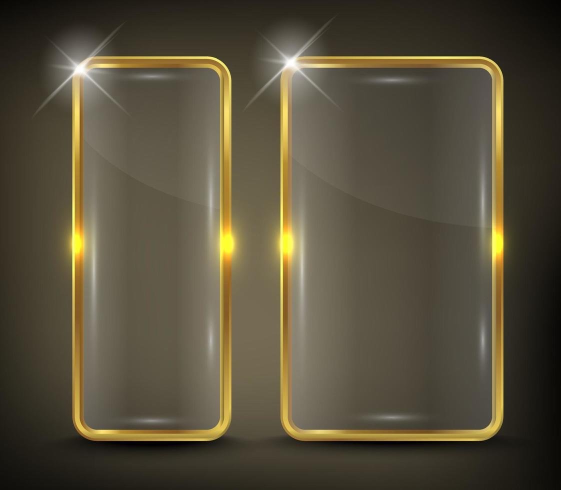 Glossy rectangle web button set with gold border vector