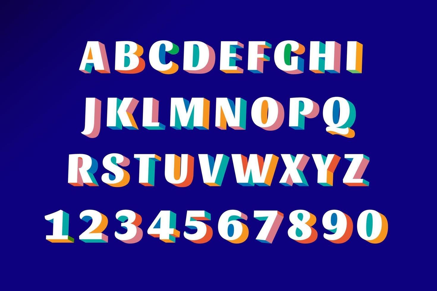 letras y números de tipografía colorida, vector de números y alfabetos de colores vibrantes modernos