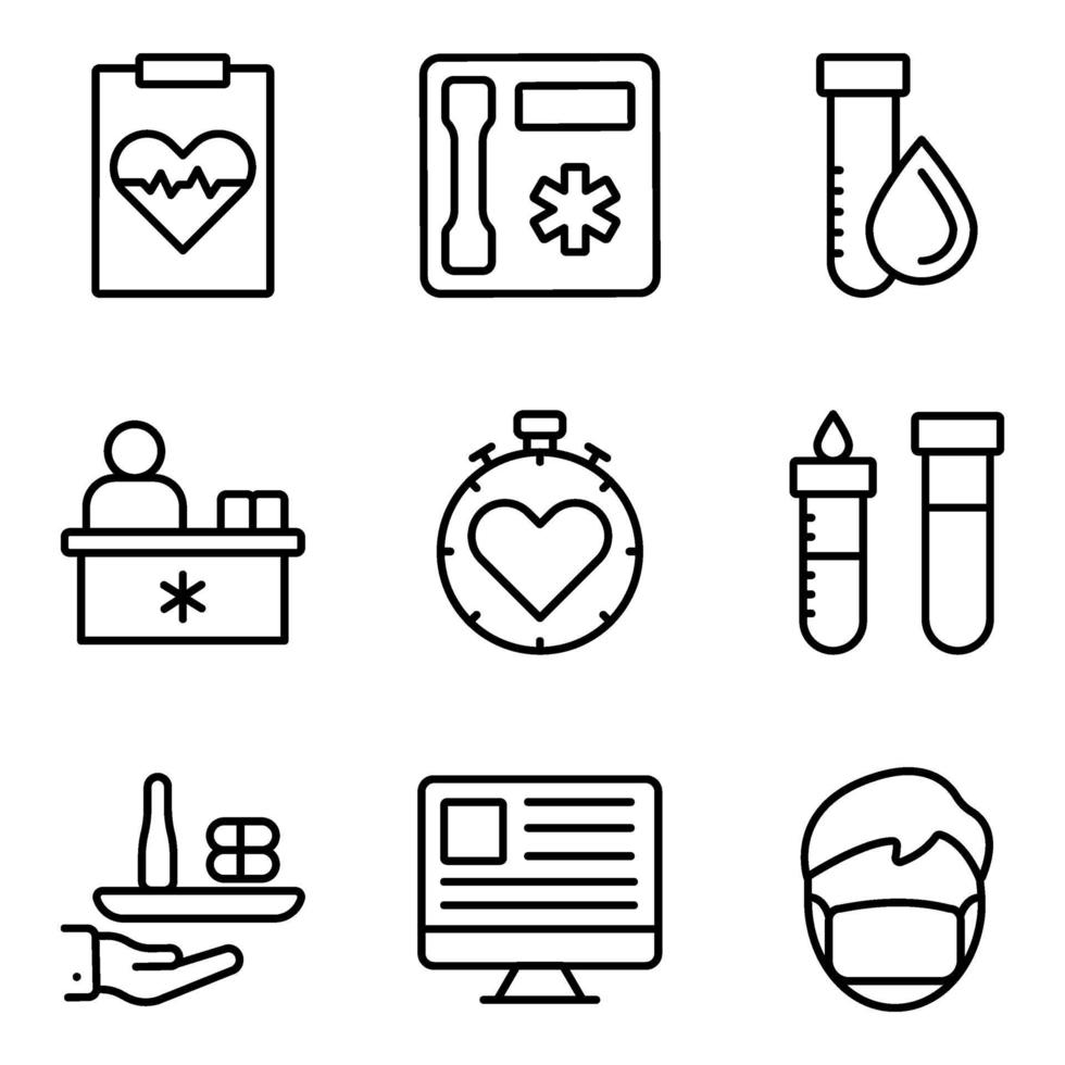 paquete de iconos lineales de servicio médico vector