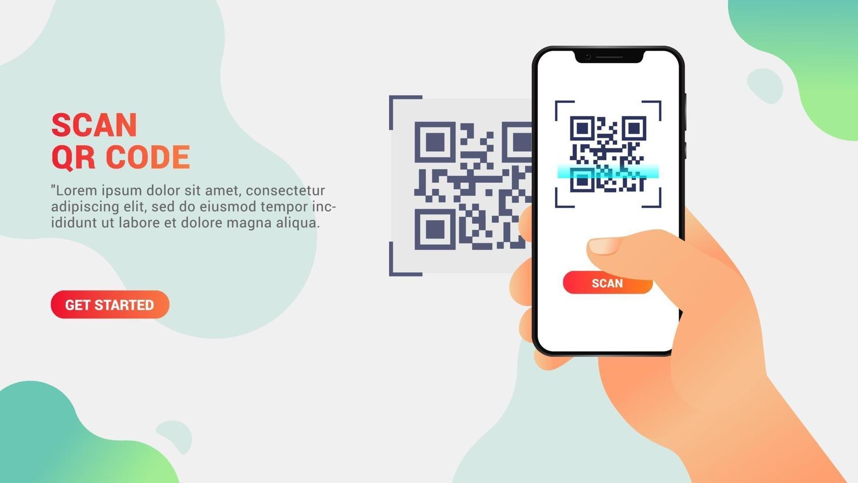 escanear código qr, teléfono móvil escaneando un código qr vector