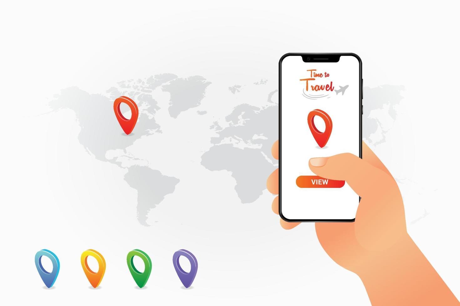 Smartphone in hand, Travel theme template vector