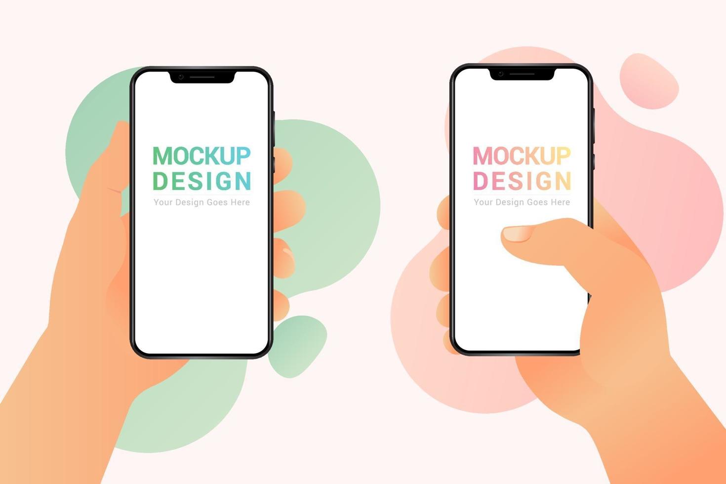 Hand holding smartphone mockup design vector