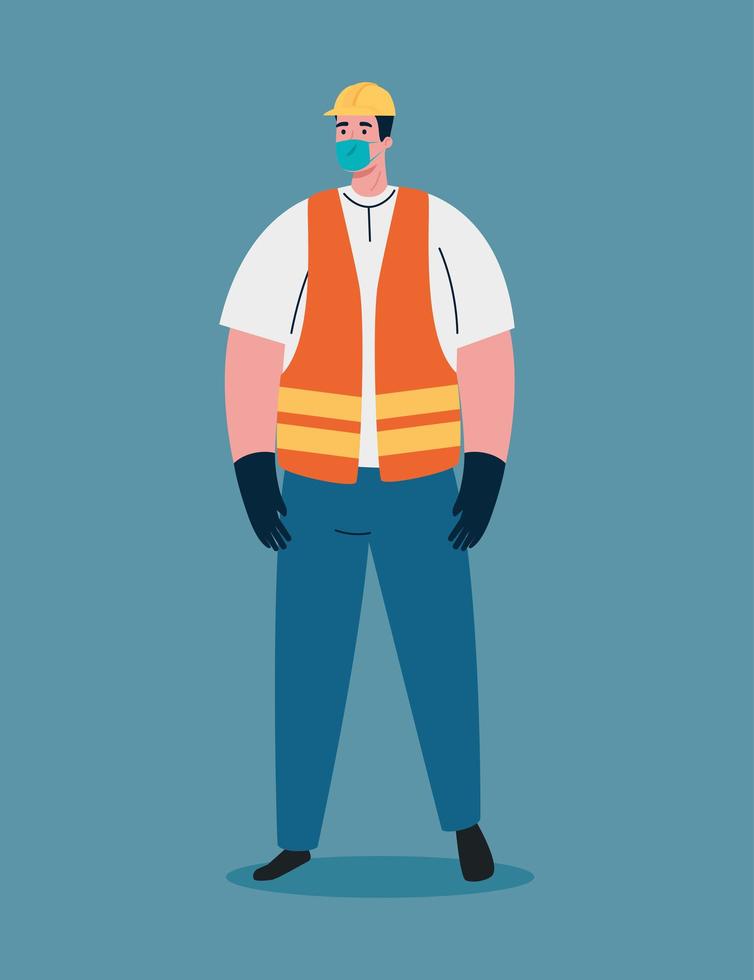 construction worker with face mask on coronavirus pandemic vector