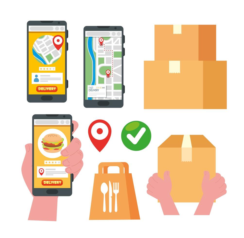 online delivery service icon set vector