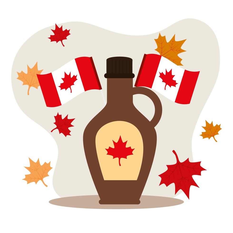 feliz día de canadá con jarabe de arce y decoración vector