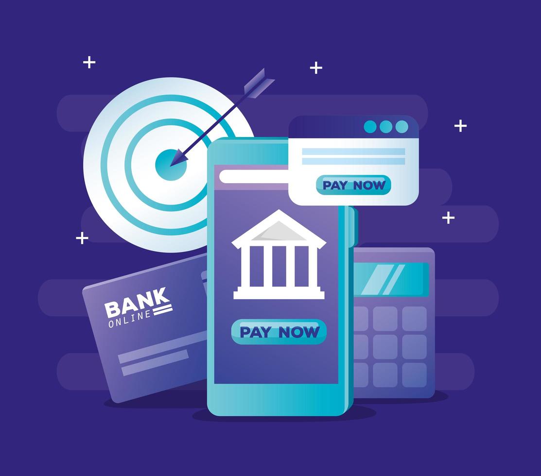 concepto de banca en línea con smartphone e iconos vector