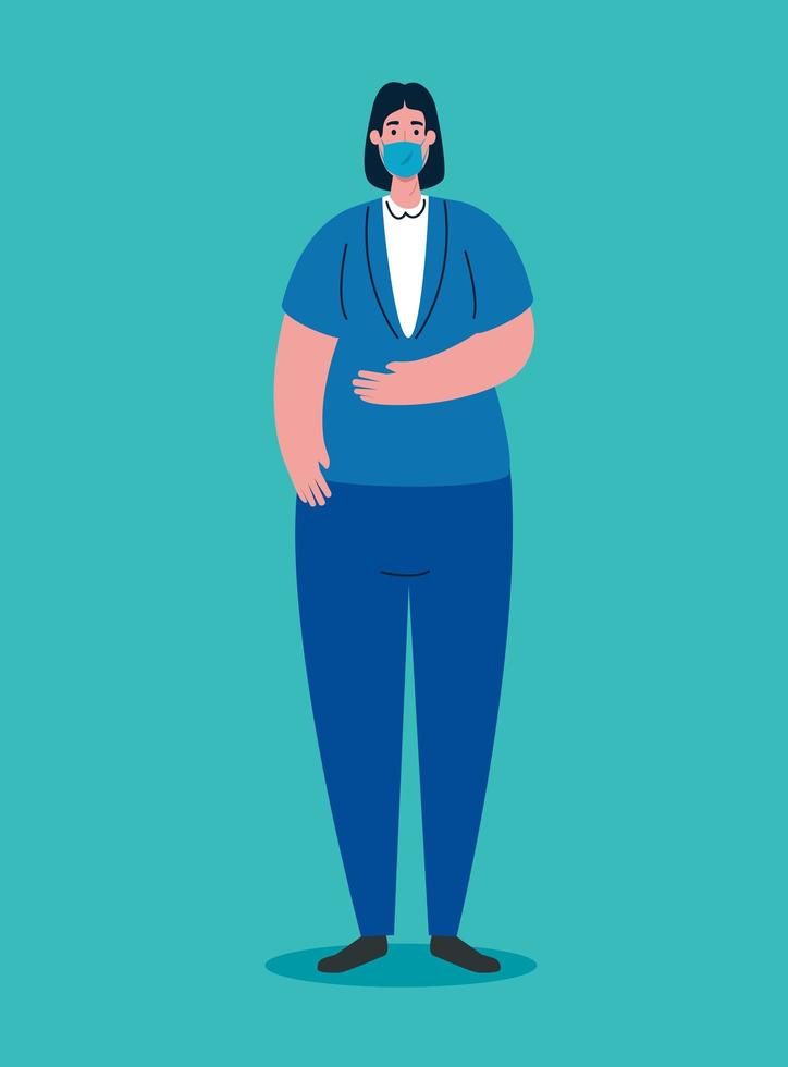 woman with face mask on coronavirus pandemic vector