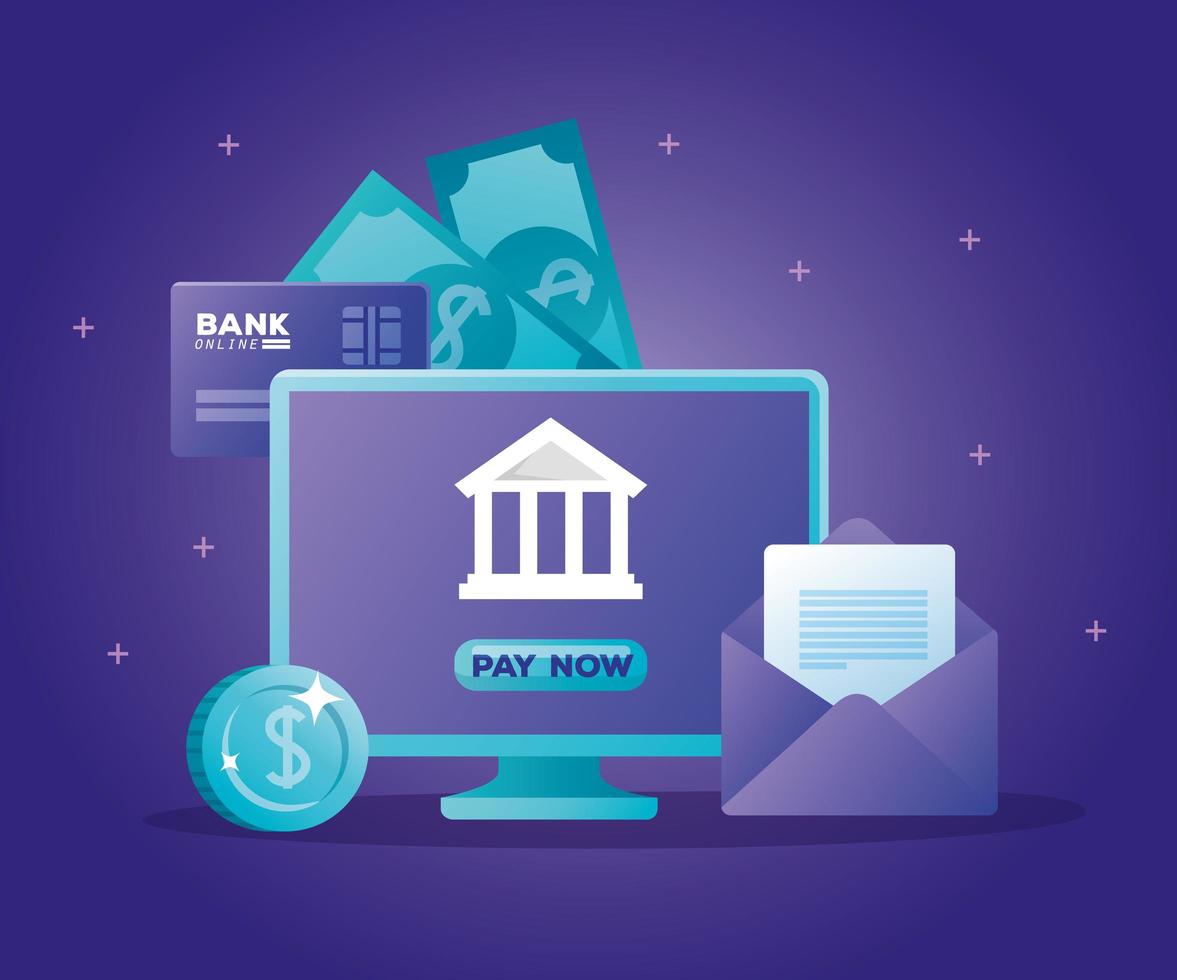 Online banking concept with computer desktop and icons vector