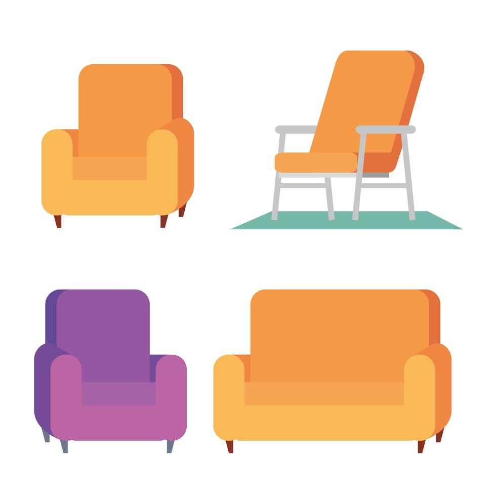 conjunto de iconos de silla y sofá vector