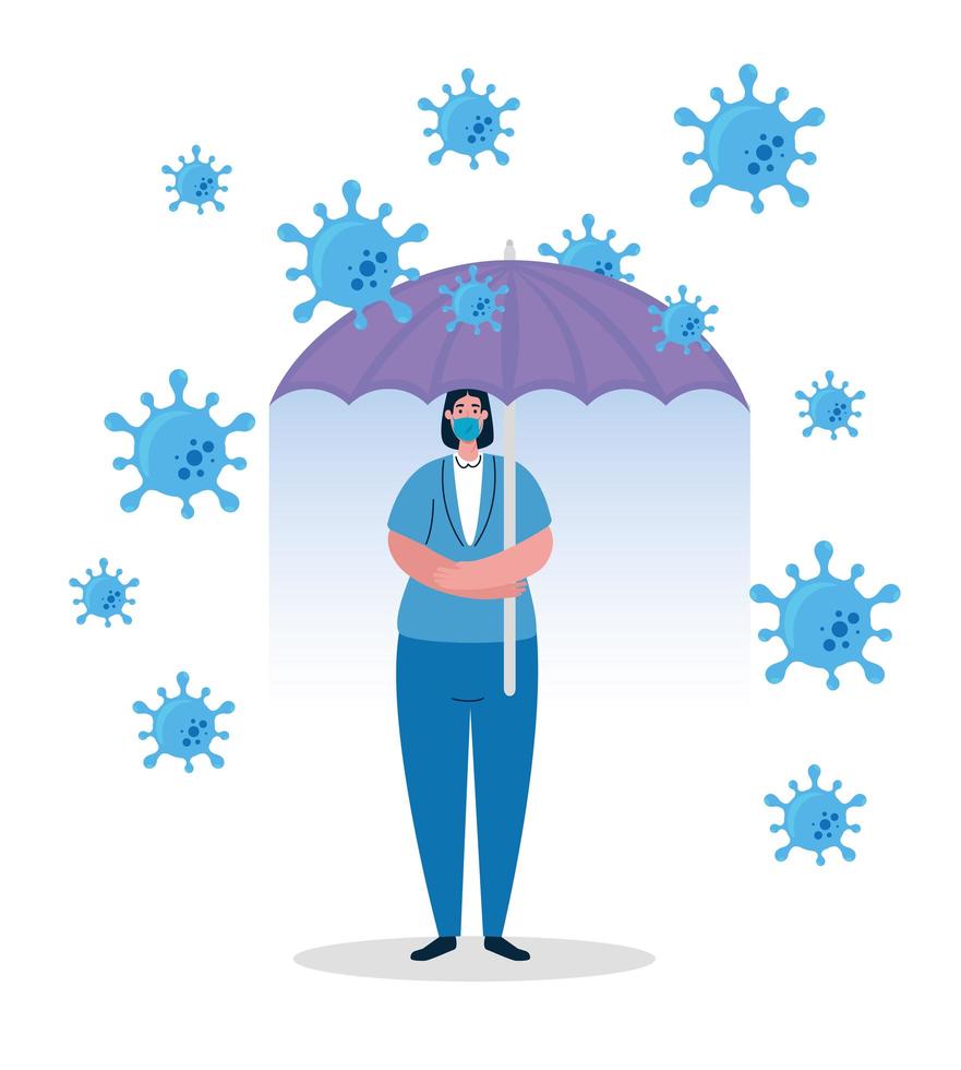 umbrella protecting business woman, inmmune coronavirus covid 19 concept vector