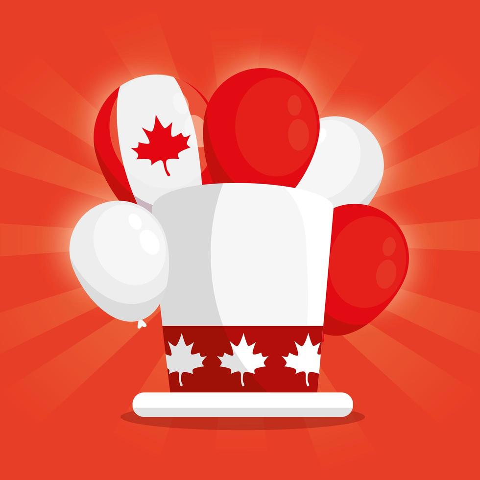 happy canada day with top hat and decoration vector