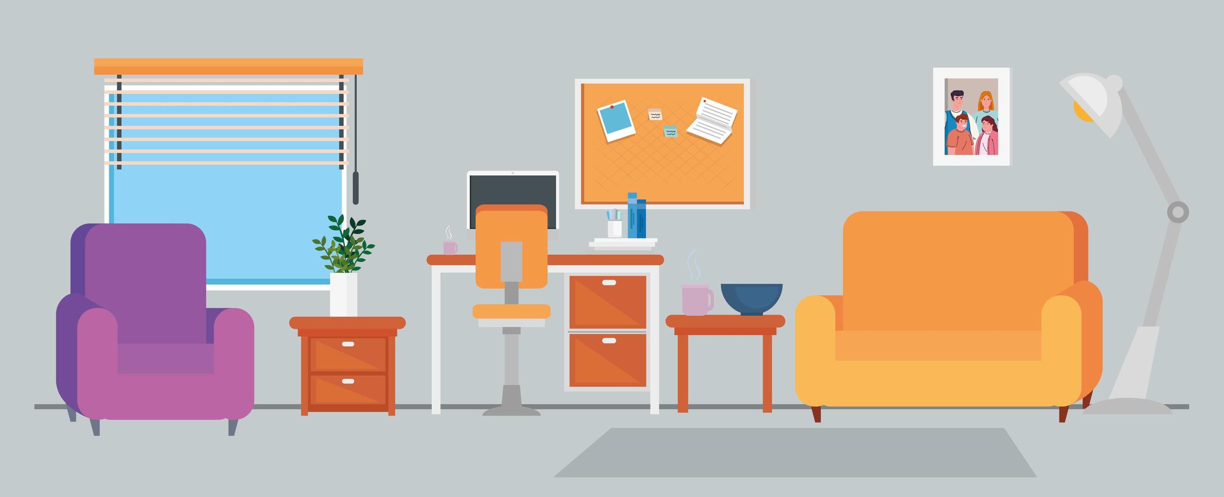 Home office interior background vector