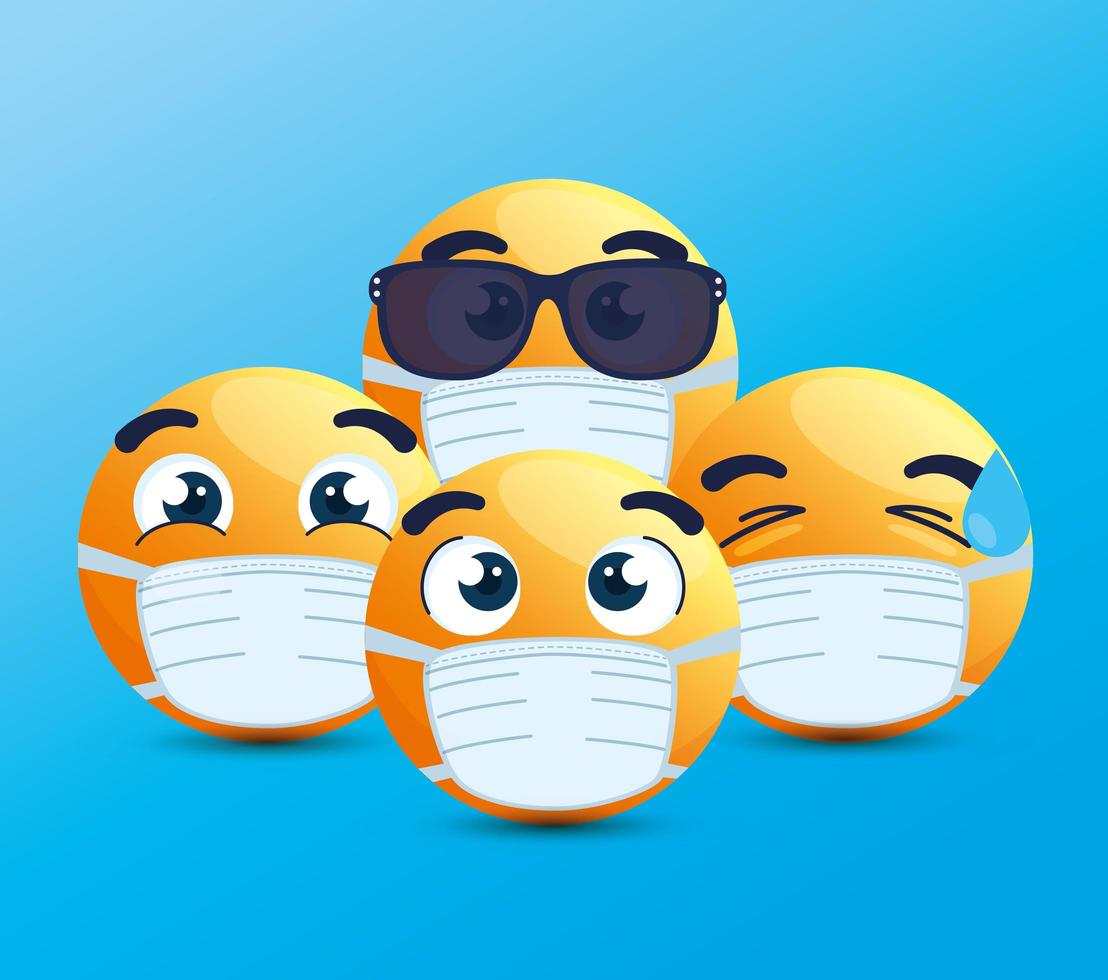 Emojis wearing face masks vector