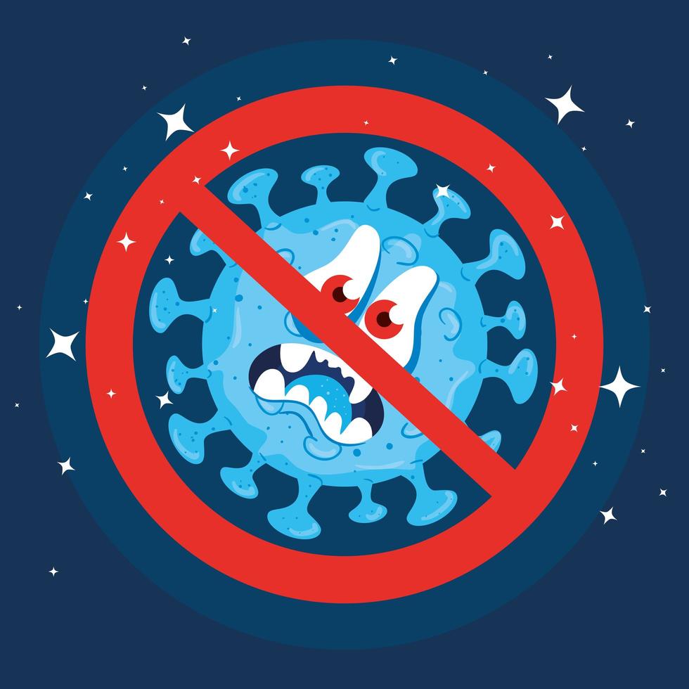 Cartoon coronavirus characters with forbidden sign vector
