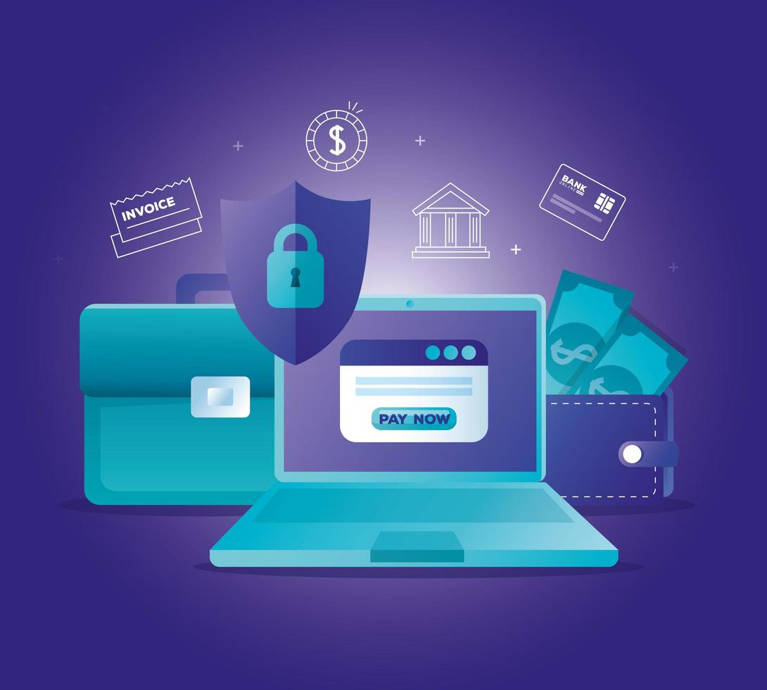 Online banking concept with laptop and icons vector