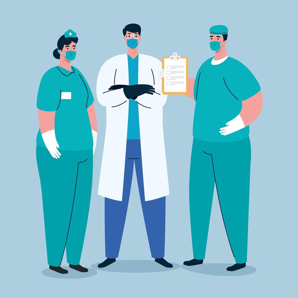 Medical staff with face masks on coronavirus pandemic vector