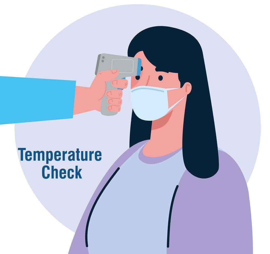 Temperature check with digital infrared thermometer for coronavirus pandemic vector