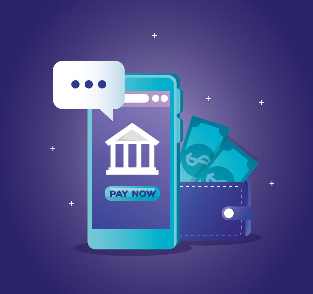 concepto de banca en línea con teléfono inteligente y billetera vector