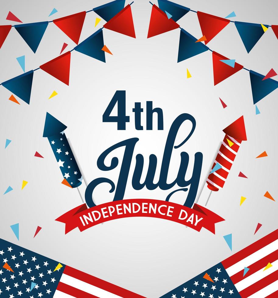 4 of july happy independence day flag and garlands hanging vector