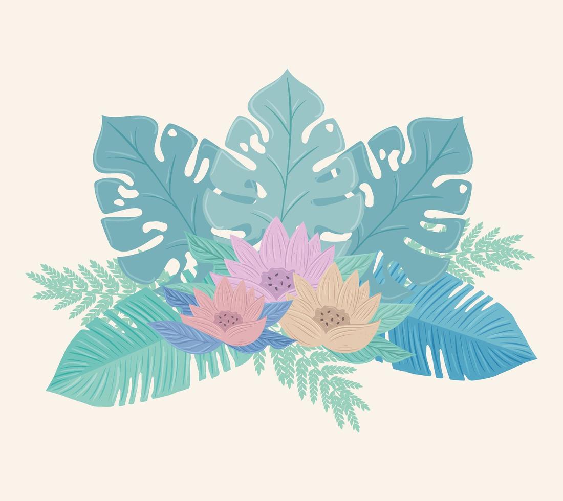 flowers and leaves on pastel colors vector