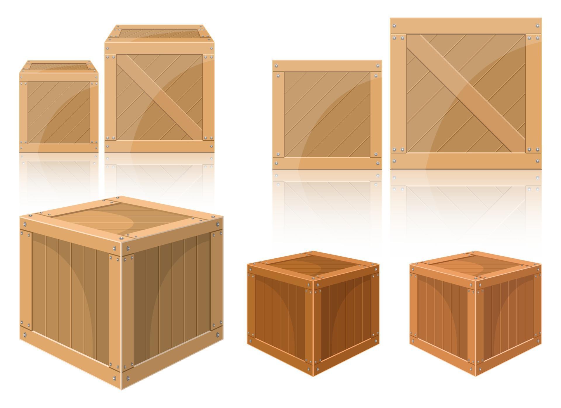 Wooden box vector design illustration set isolated on white background
