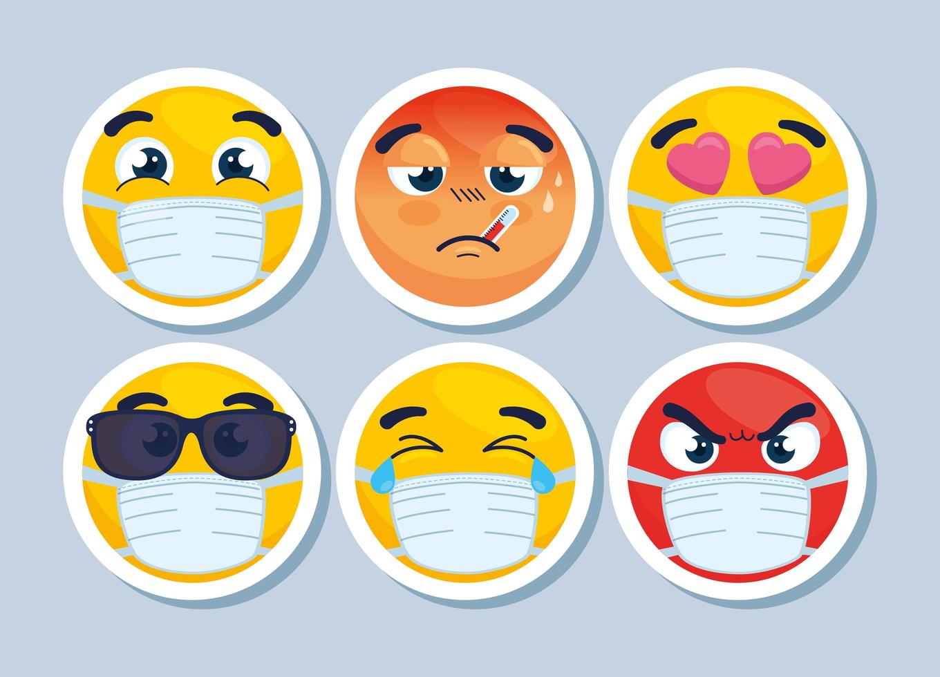 conjunto de emojis con máscaras faciales vector