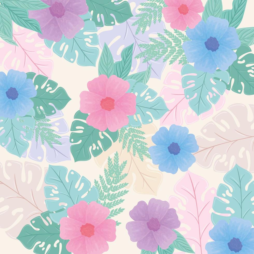 flowers and leaves on pastel colors pattern background vector