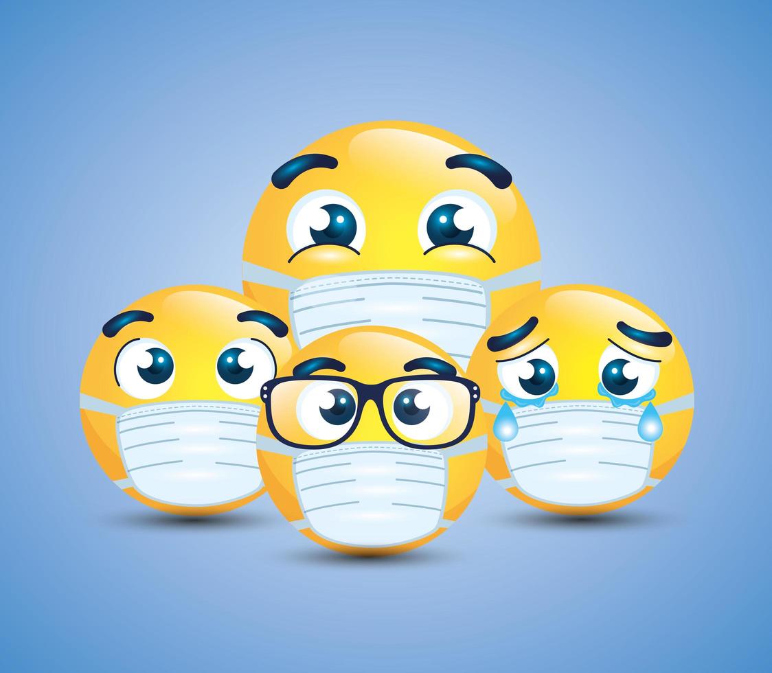 Emojis wearing face masks vector