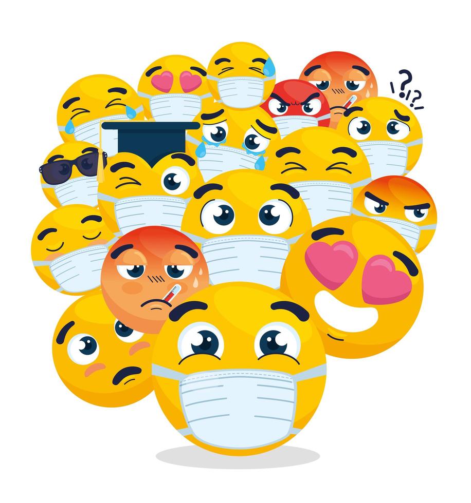 Emojis wearing face masks vector